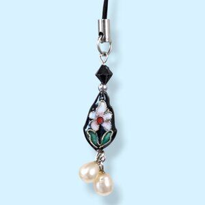 Floral Faux Pearl Cloisonné Phone / Bag Charm